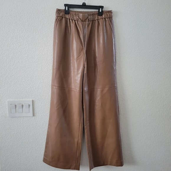 Mayson the Label Vegan Leather Relaxed Drawstring Pants in Mushroom M - Picture 4 of 12